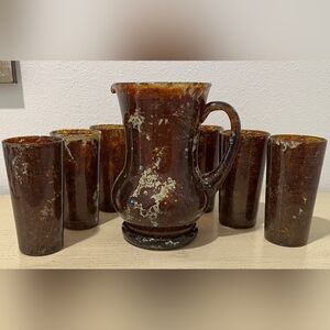 Rare Moss Agate Hortensja Poland 7 Pc Drinkware Set For Neiman Marcus Unused
